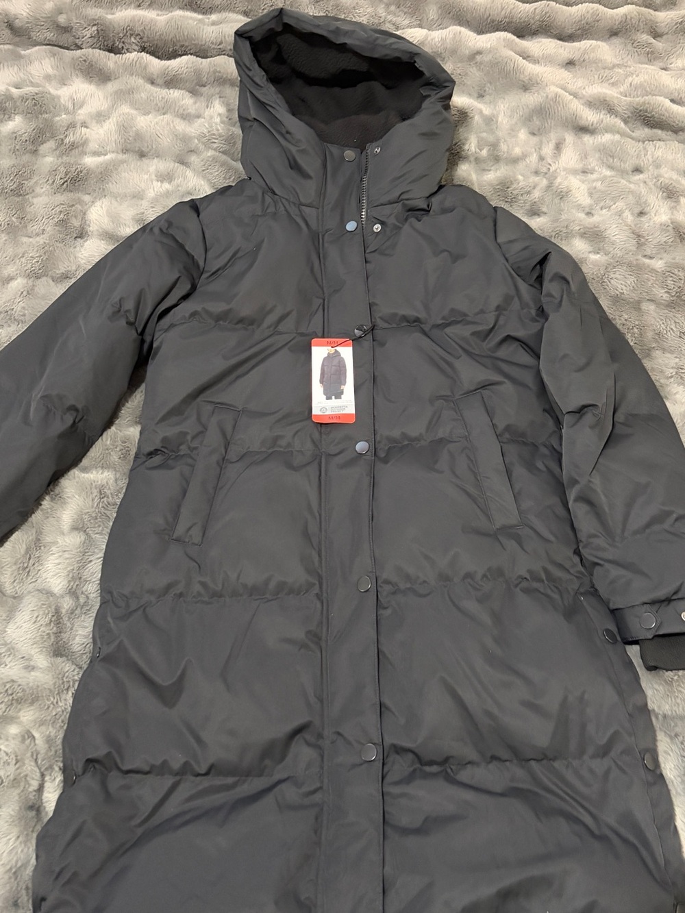 Mindetta Outdoor Project Long Puffer Coat with Hood - navy blue- medium